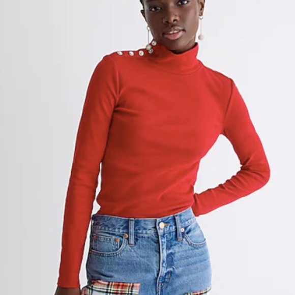 NEW J. Crew Perfect fit turtleneck with jewel buttons Color: Ivory - Picture 2 of 2